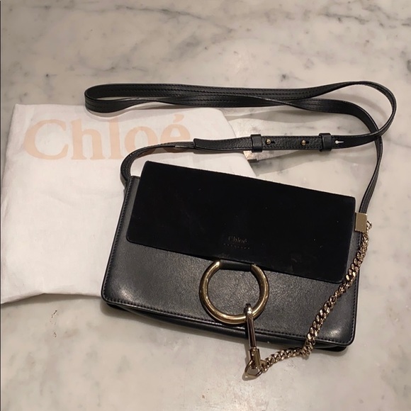 Chloe Handbags - Chloe Faye Black crossbody suede bracelet bag